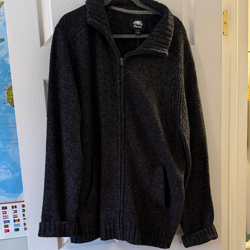 Roots Men's Dark Charcoal Full-Zip Sweater